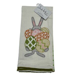 Nicole Miller Kitchen Tea‎ Towel Easter Embroidered Eggs Bunny Tassel Spring 2P